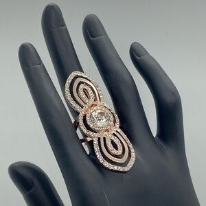 Rhinestone and Faux Rose Gold Cocktail Ring Sz 9